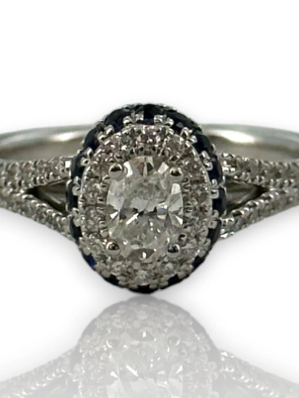 Vera Wang Love Collection 14kt Gold Double Halo Diamond Sapphire Engagement Ring